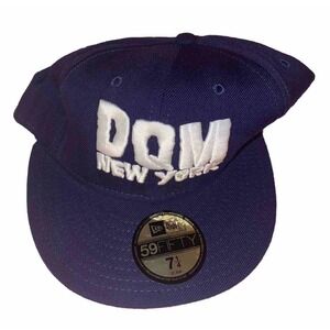 Dqm New York NYC Fitted Hat Size 7 1/4 Spellout Emboriered‎ Blue White Wool